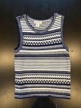 Rachel Zoe Navy & White Patterned Knit Tank